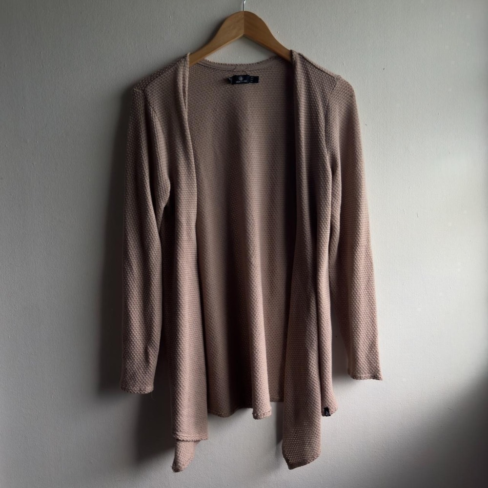 Volcom Waffle Knit Cardigan Womens L Taupe Draped Open Front Boho Minimalist